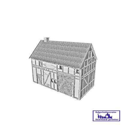 German Campaign Timbered Barn Thatched Roof